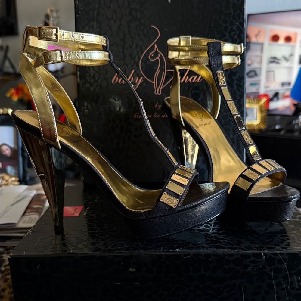 Baby Phat Gold and Black Heels